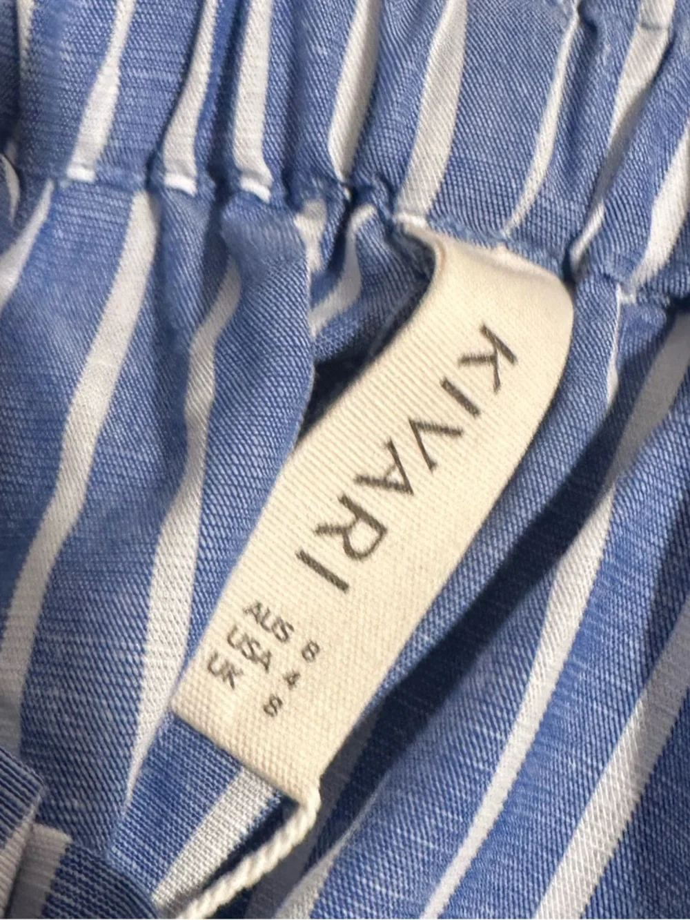 Kivari Striped White Blue Cotton Linen CAPRI Shorts US 4 Small NWT - Picture 2 of 14